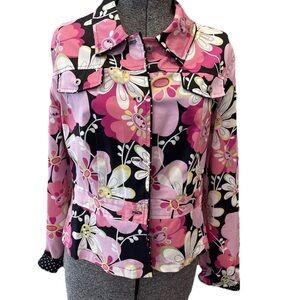 3Palms Lily inspired pink floral black polka dot ladies lightweight jacket M Y2K